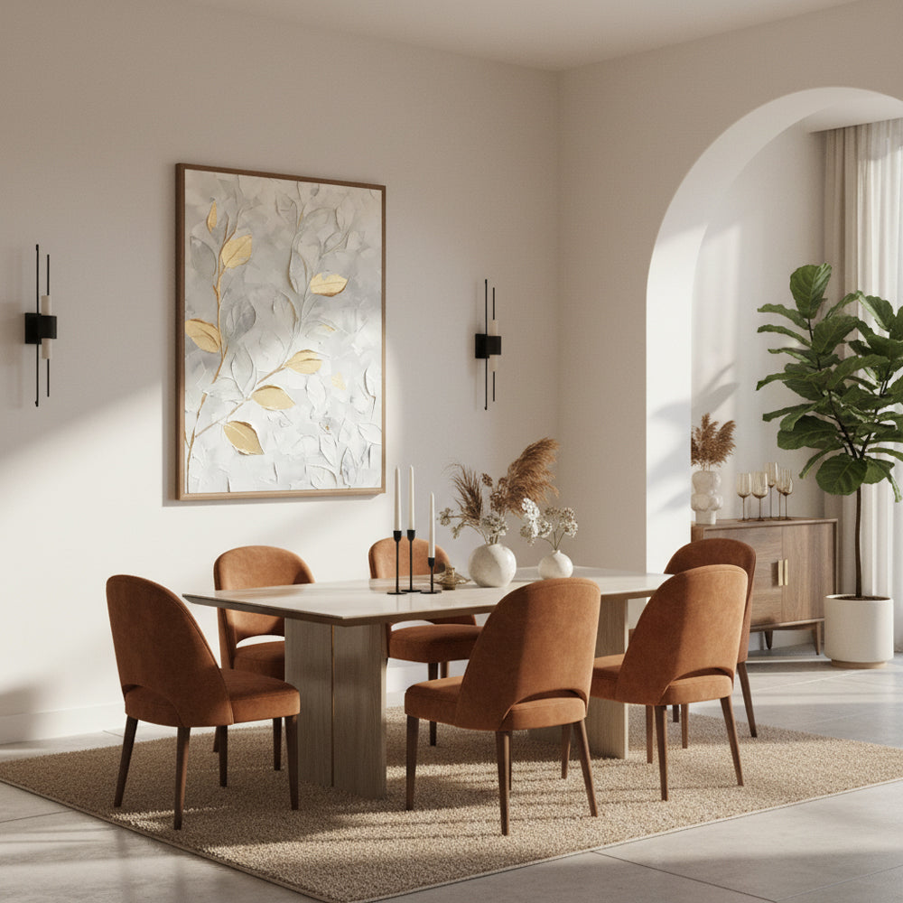 Still Veins– Hand-Painted Textured Floral Oil Painting Wall Art in White and Gold