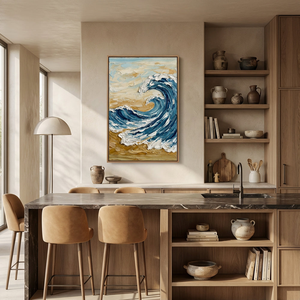Rising Ocean Force | Modern Impasto Seascape Style Hand-Painted Oil Painting Wall Art