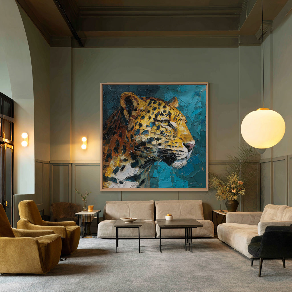 Handcrafted Painting Regal Roar The Majestic Leopard in Bold Colors and Textured Elegance