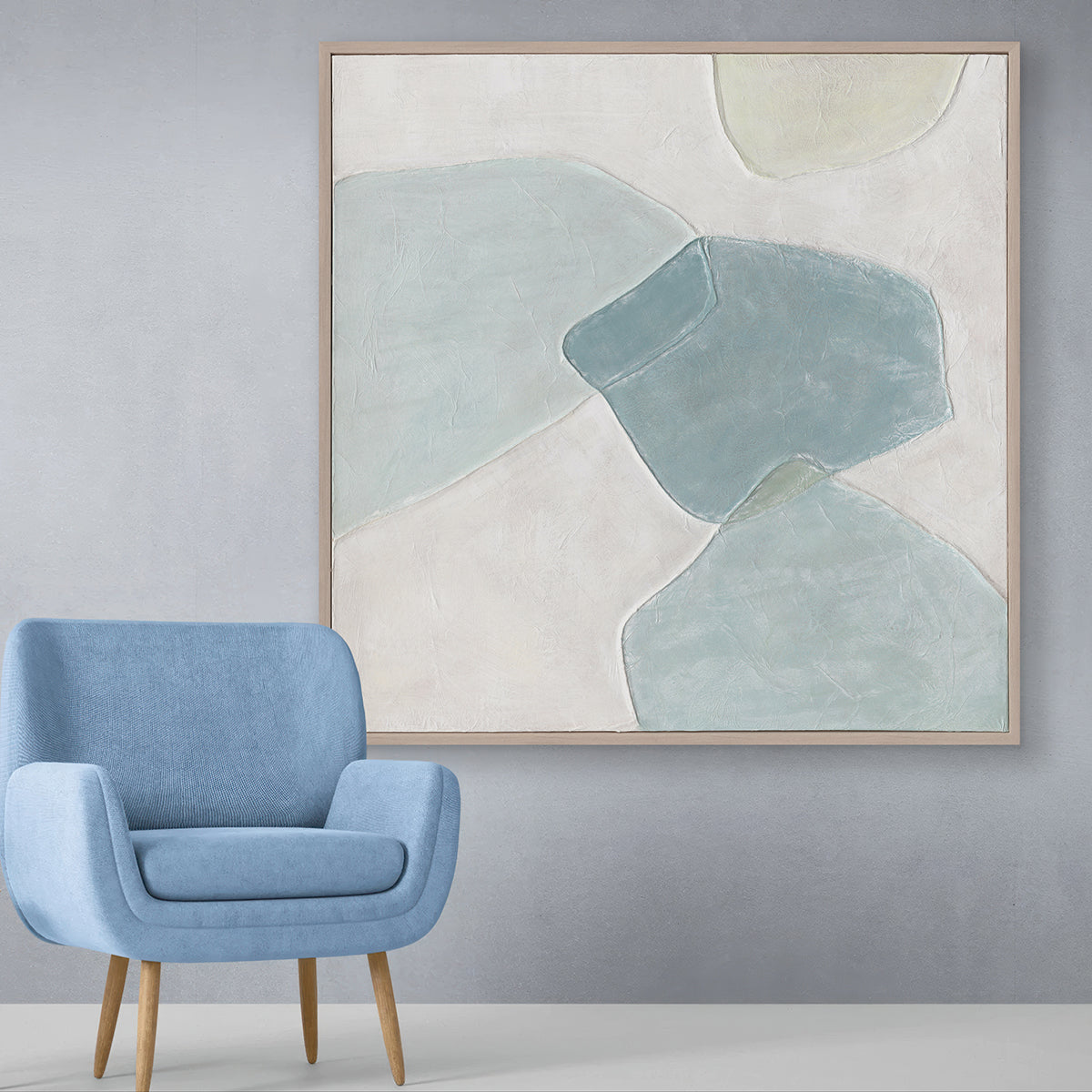 Soft aqua tones and abstract forms bring calm, balance, and timeless sophistication