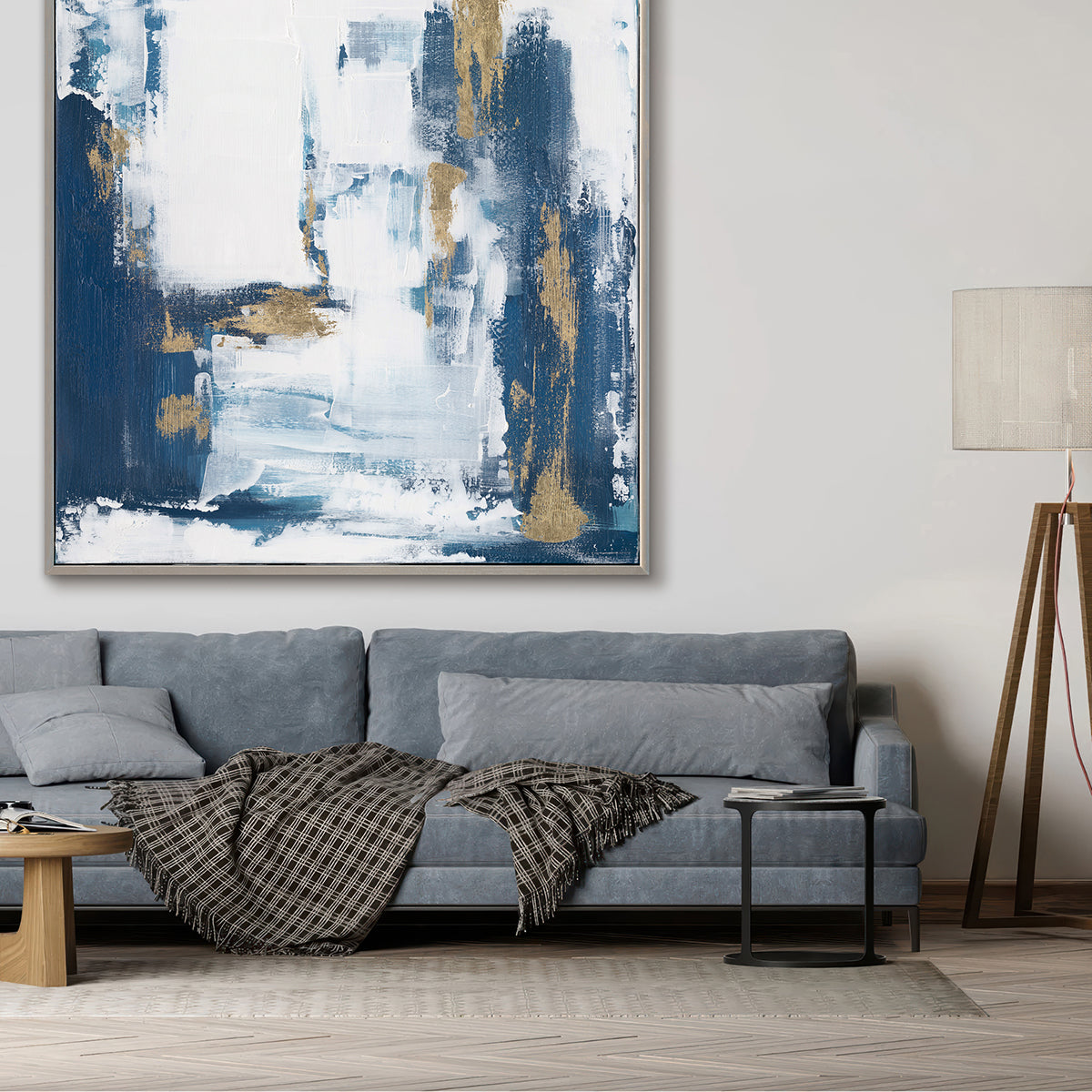 Bold navy strokes with golden accents evoke strength, elegance, and modern abstract luxury.