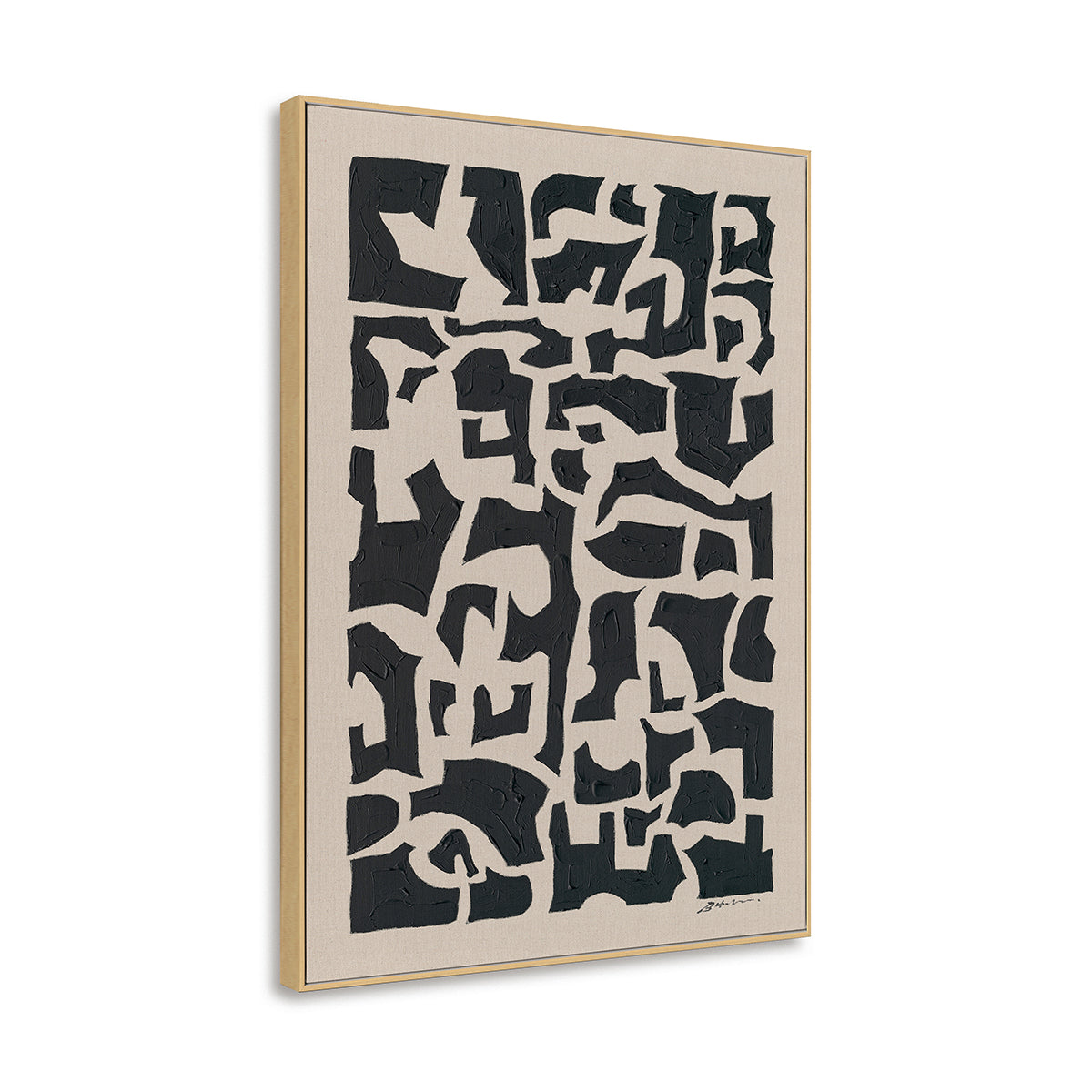 Schwarze geometrische Texturen handgemalte abstrakte Leinwand Wandkunst 
