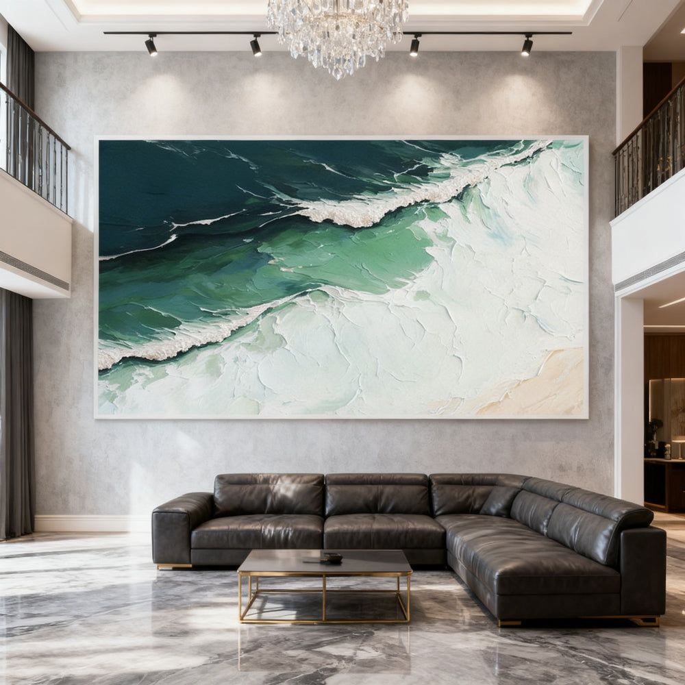 Ocean Waves Art Theme, Impasto Hand - made Oil Painting Texture Wall Art