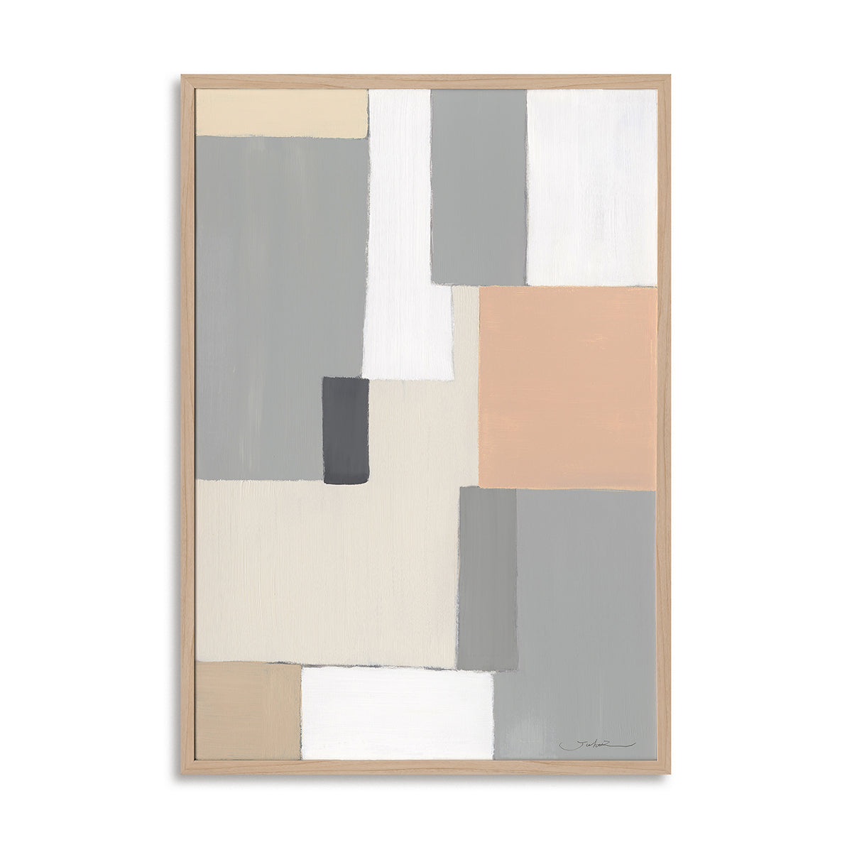 Handgemalte Wandkunst auf Leinwand, geometrisches Farbblock-Design 