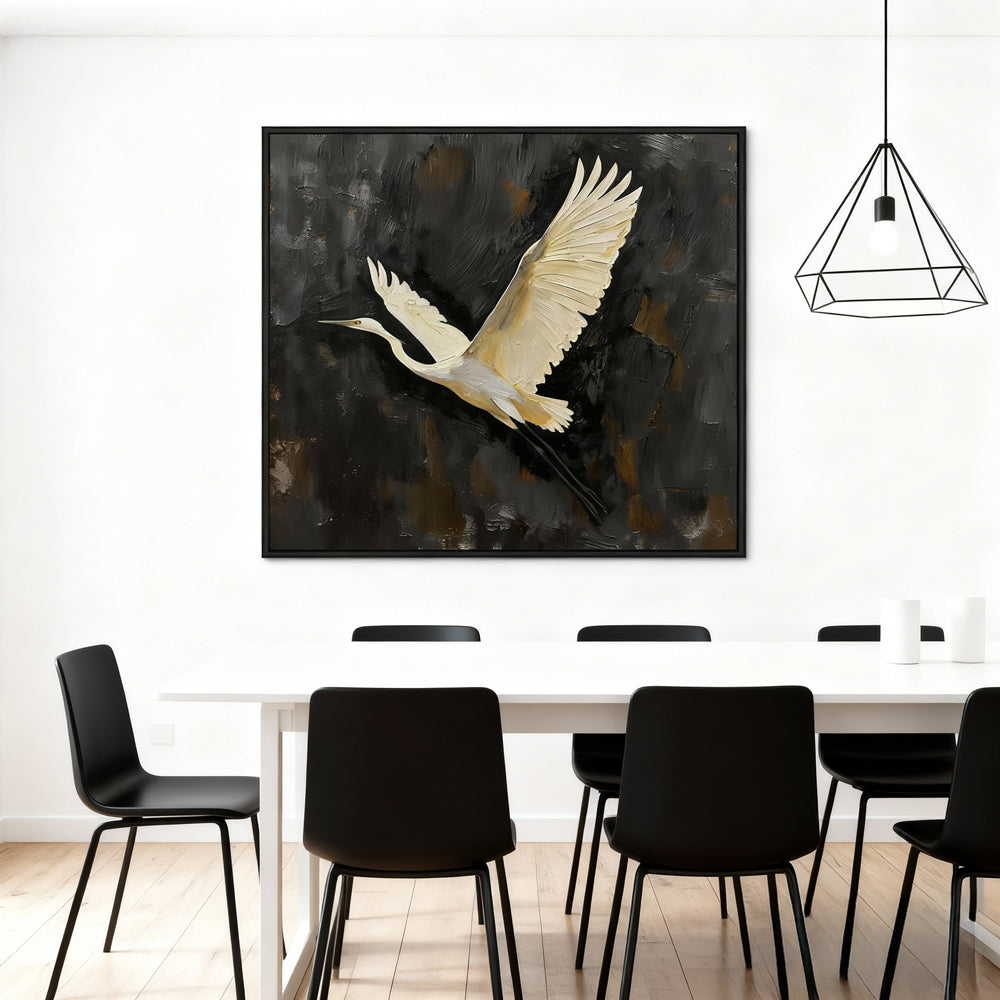 Flying Crane Theme Painting – Modern Realistic Style Handmade Oil Painting Wall Art