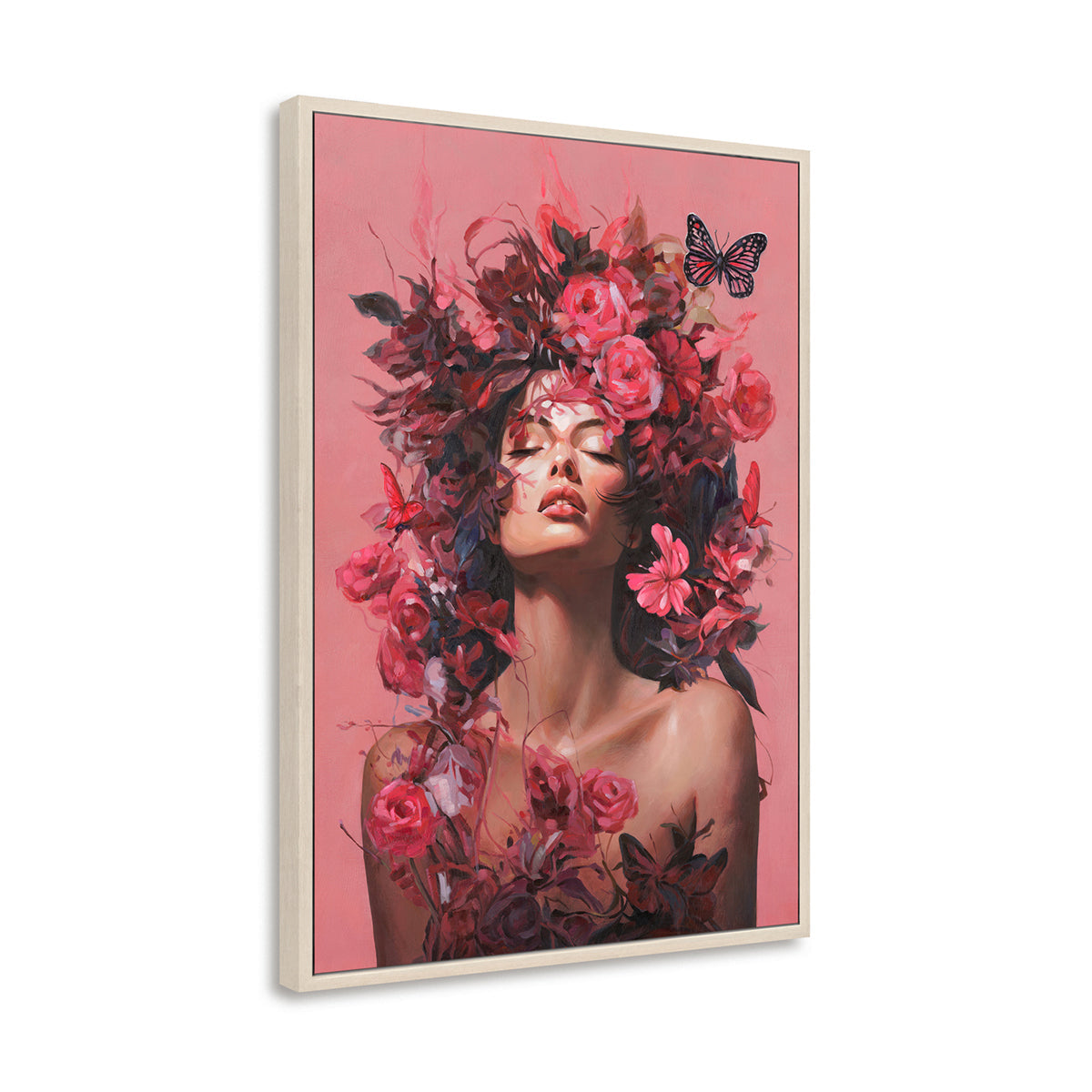 Handmade Romantic Floral Woman Portrait Contemporary Figurative Art on Canvas