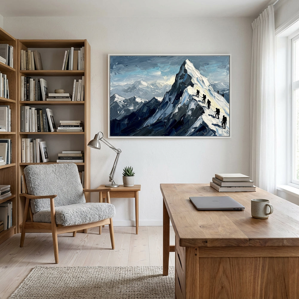 Climbers of the Peak – Impressionist Alpine Adventure Oil-Style Artwork Handcrafted Painting