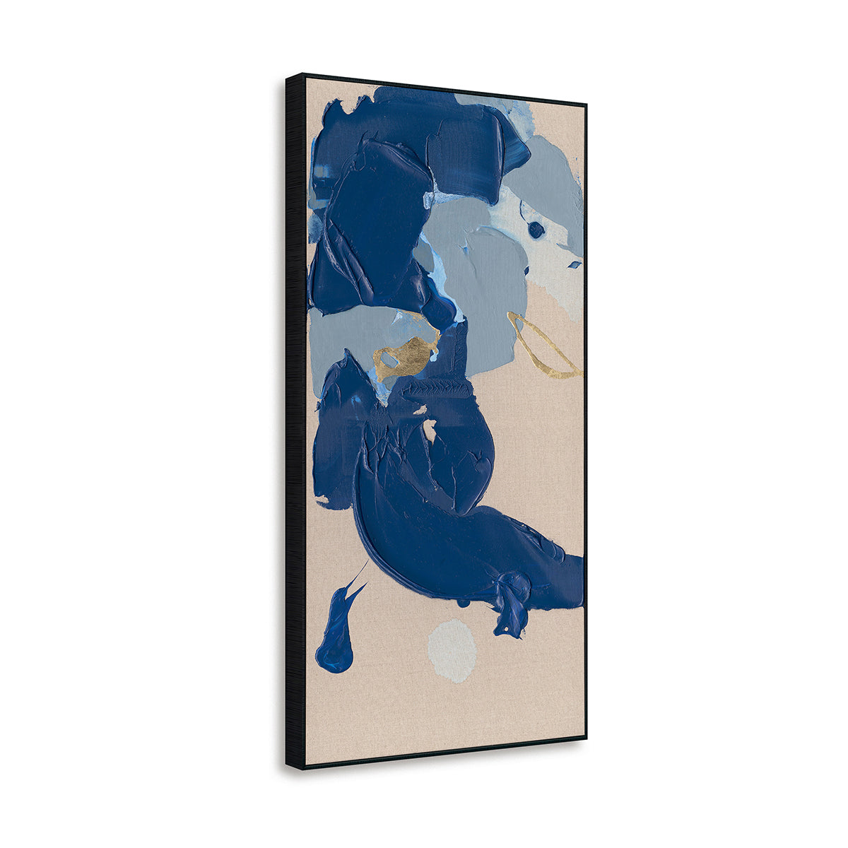 Navy Blue & Gold Accent Brushstrokes Hand-Painted Abstract Canvas
