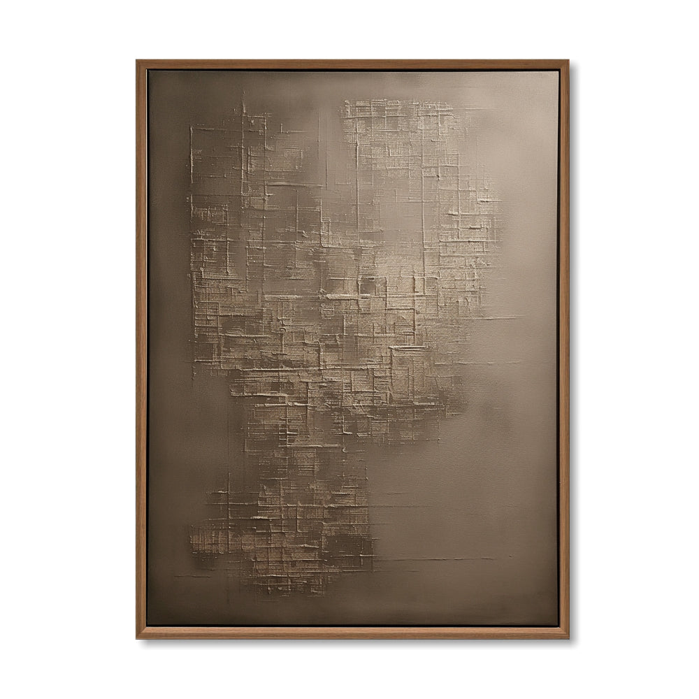 Golden Strata – Geometric Abstract Texture Painting in Metallic Gray Tones, Minimalist Structure Elements