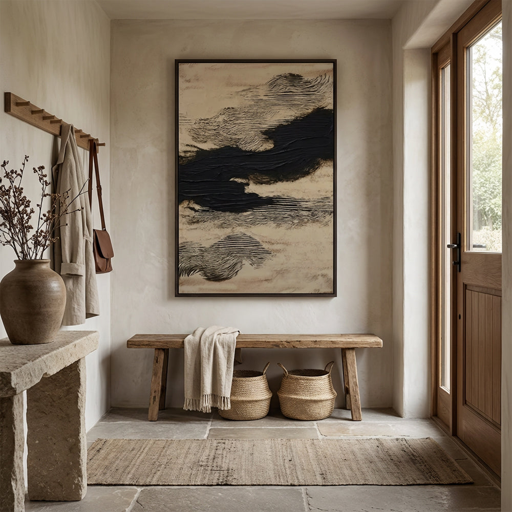 Silent Flow of Shadows – Abstract Textured Minimalist Oil-Style Artwork Handcrafted Painting