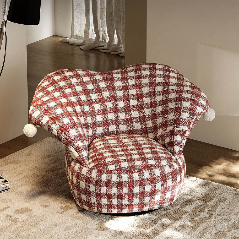 Curved Wingback Jester Style Swivel Chair with Soft Textile Upholstery