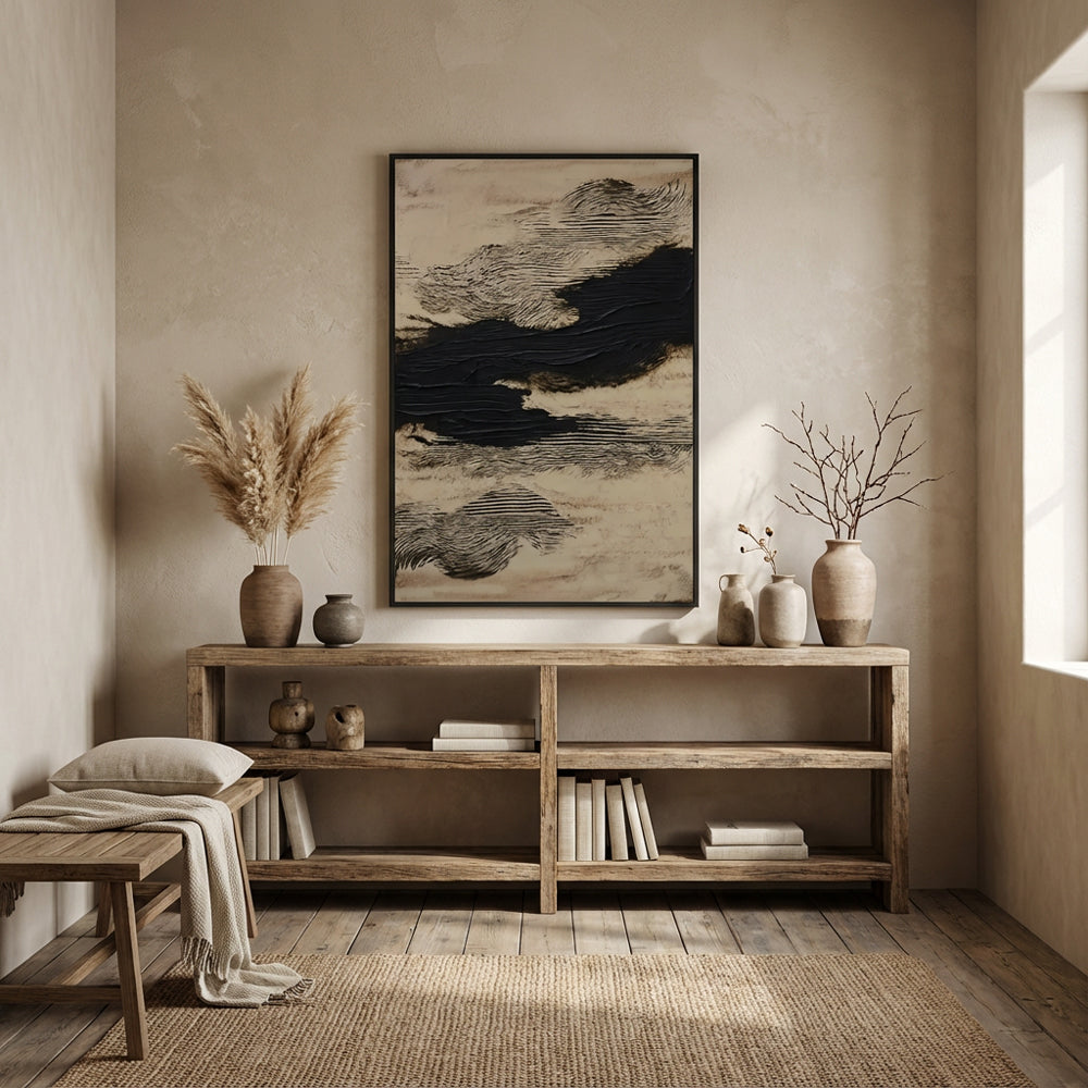 Silent Flow of Shadows – Abstract Textured Minimalist Oil-Style Artwork Handcrafted Painting