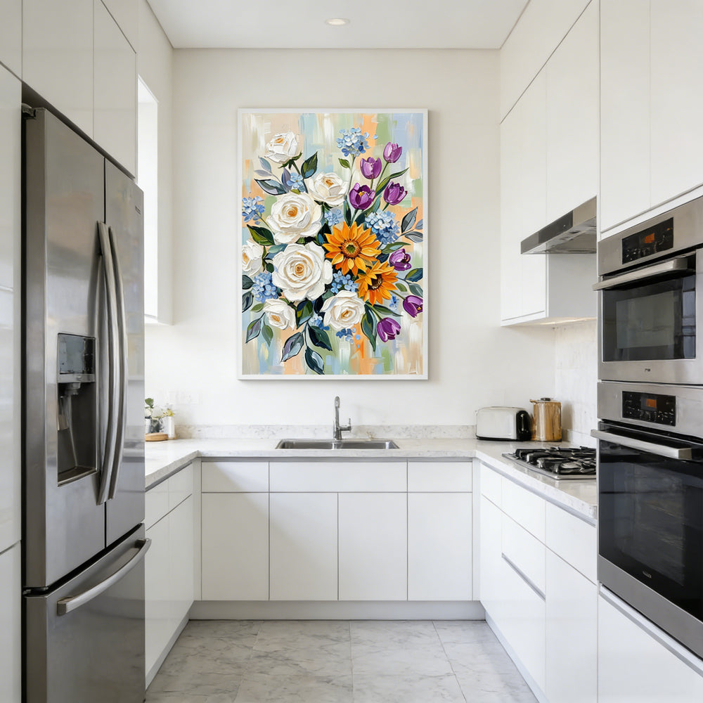 Harmony Bouquet Glow | Modern Floral Impressionist Handmade Oil Painting Wall Art