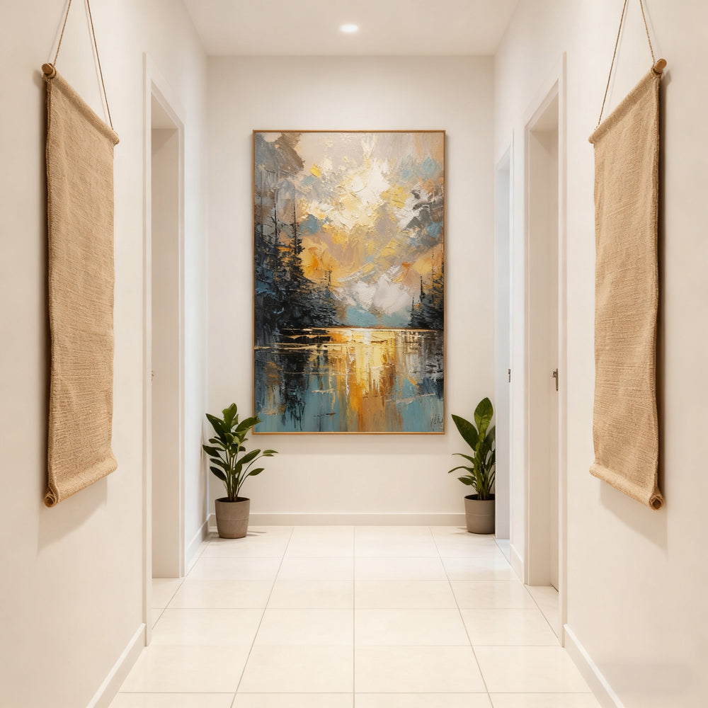 Sunlit Forest Reflections – Impressionist Textured Hand-Painted Oil Wall Art