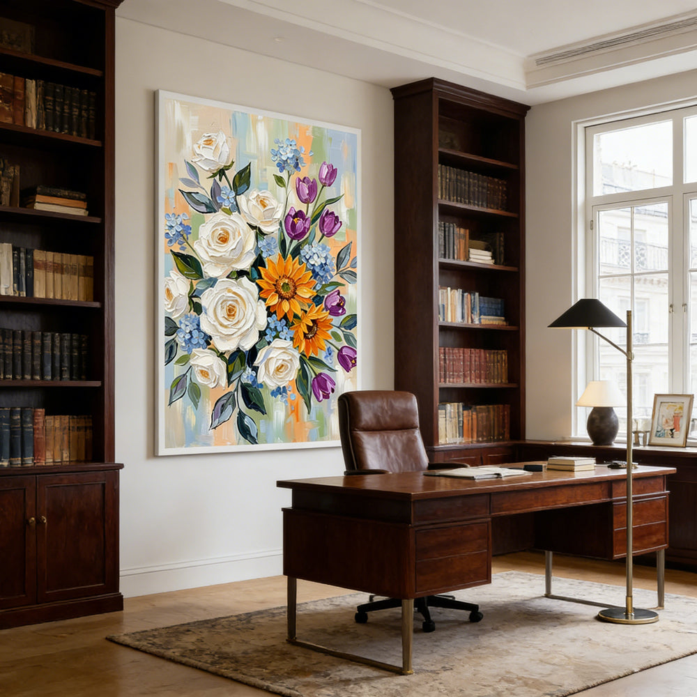 Harmony Bouquet Glow | Modern Floral Impressionist Handmade Oil Painting Wall Art