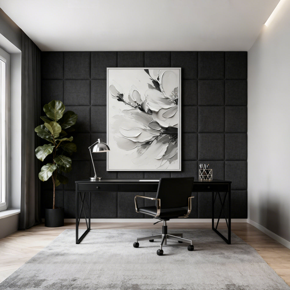 Monochrome Blossom Texture Art – Minimalist Impressionistic Floral Style Handmade Oil Painting Wall Art