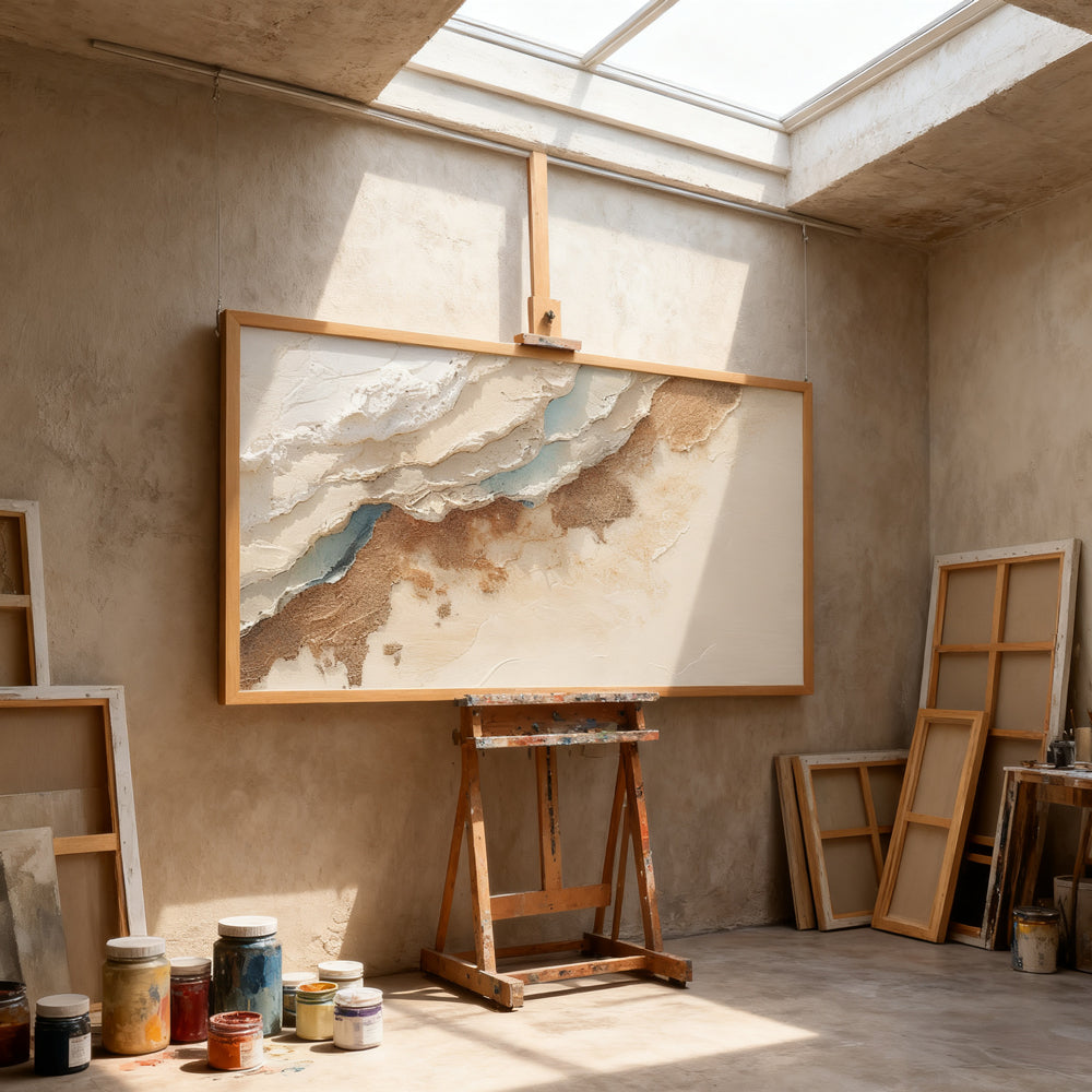 Ocean Crest Layers – Modern Abstract Textured Hand-Painted Oil Wall Art