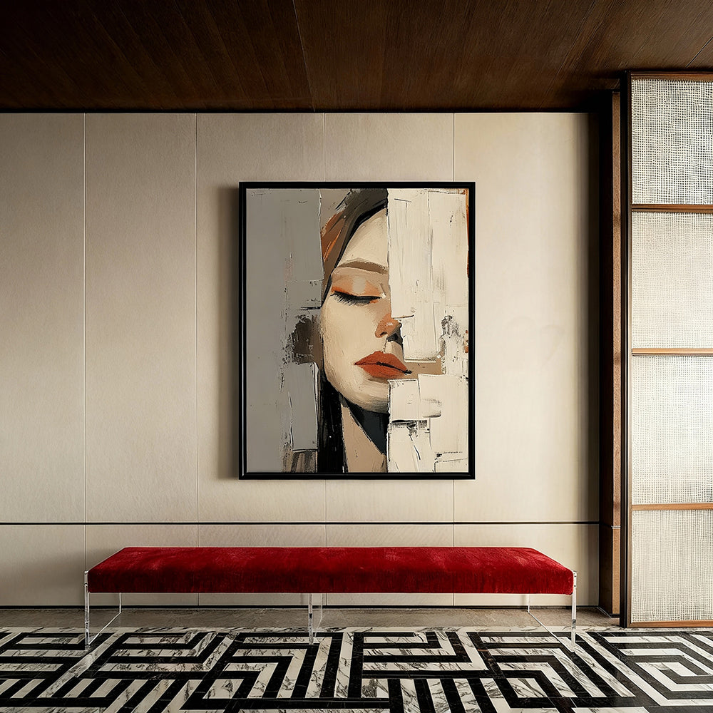 Silent Muse – Contemporary Abstract Portrait Painting, Handmade Oil Wall Art for Modern Interior Decoration
