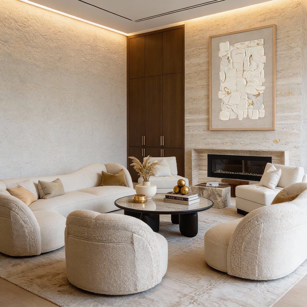 Arte original hecho a mano con rica textura, que abraza la belleza wabi-sabi en un minimalismo natural.