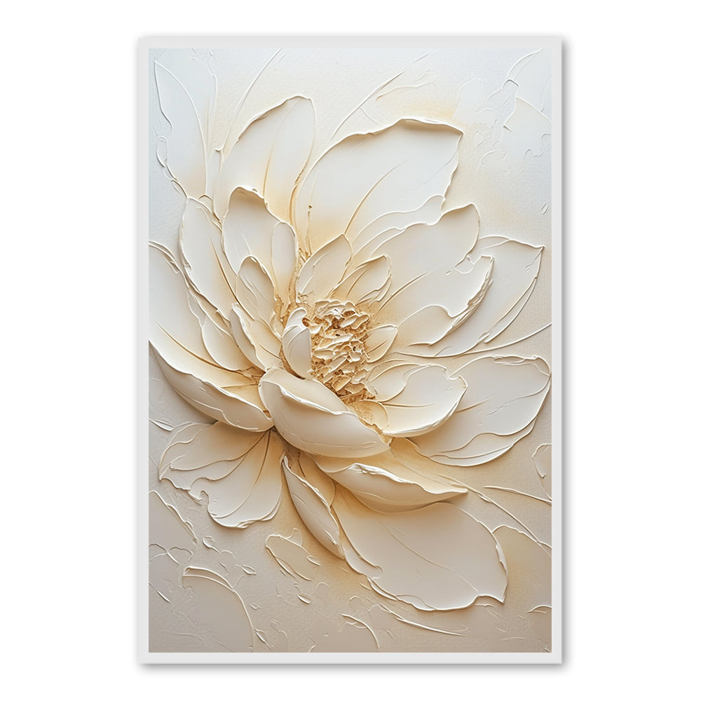 Ivory Bloom Texture Art – Impressionistic Floral Style Handmade Oil Painting Wall Art