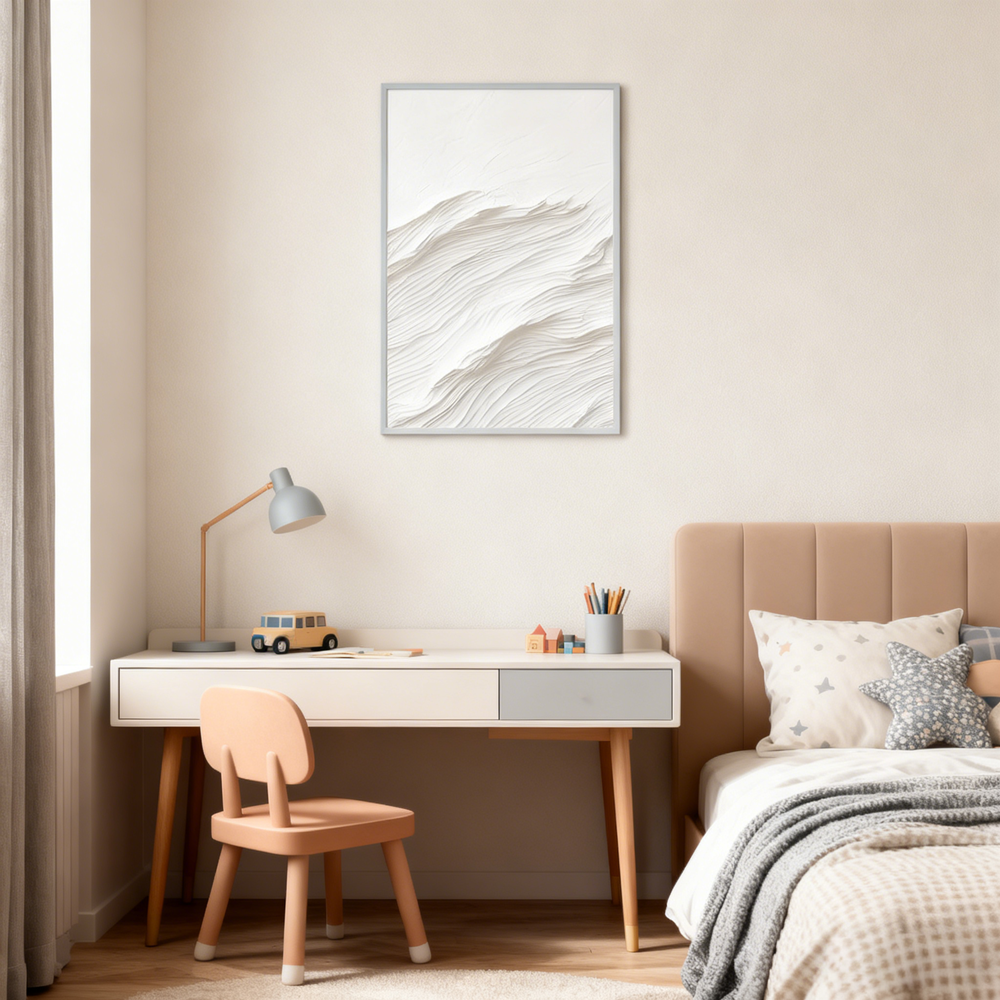 White Wave Texture Theme Painting – Minimalist Abstract Style Handmade Texture Wall Art