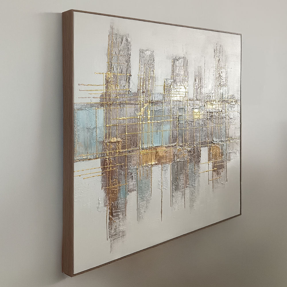 Golden Grid Structure Theme Painting – Modern Abstract Style Handmade Texture Wall Art