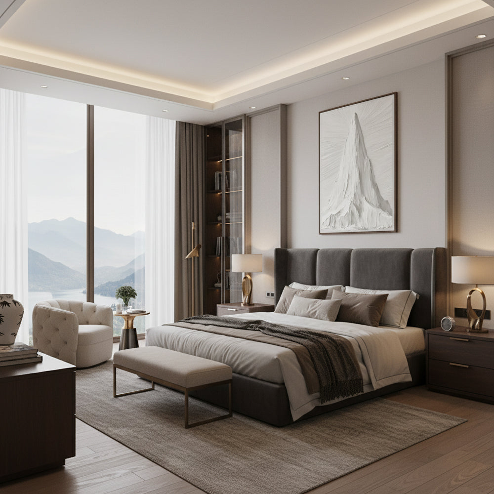 White Mountain Peak Theme Painting – Modern Minimalist Style Handmade Texture Wall Art