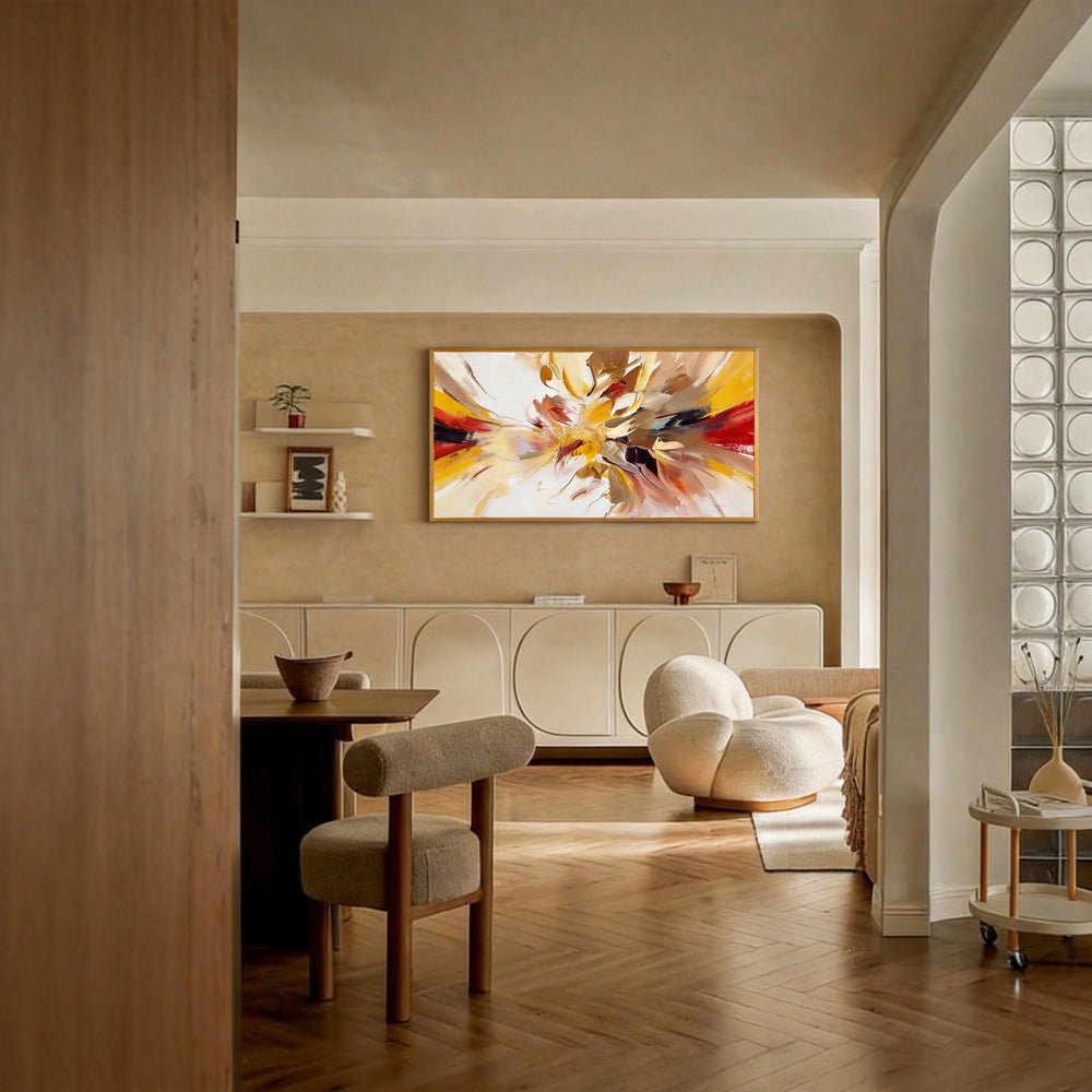 Radiant Bloom – Modern Abstract Floral Style Handmade Oil Painting Wall Art-Landscape Orientation