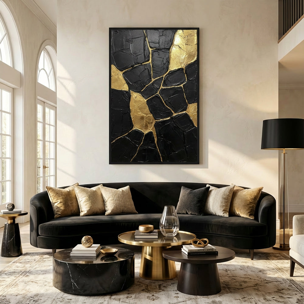 Golden Fracture Essence | Modern Abstract Texture Style Hand-Painted Oil Painting Wall Art