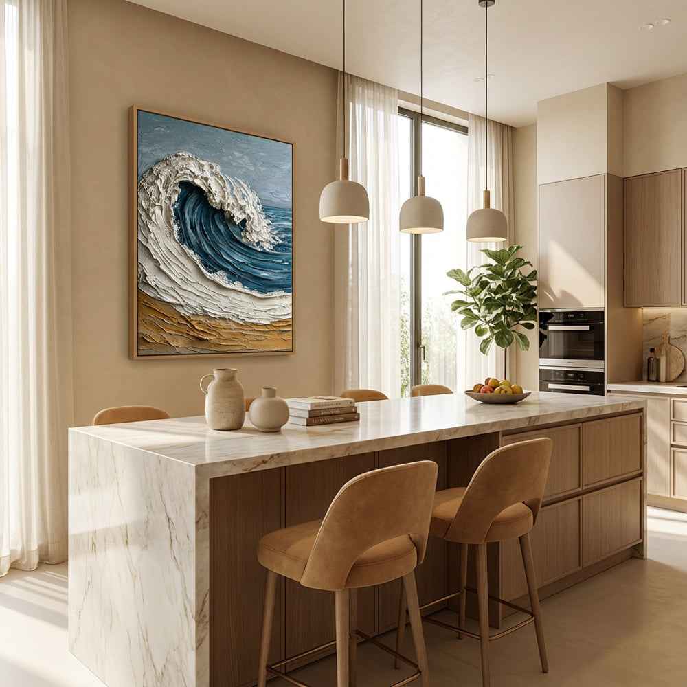 Rising Ocean Force | Modern Impasto Seascape Style Hand-Painted Oil Painting Wall Art