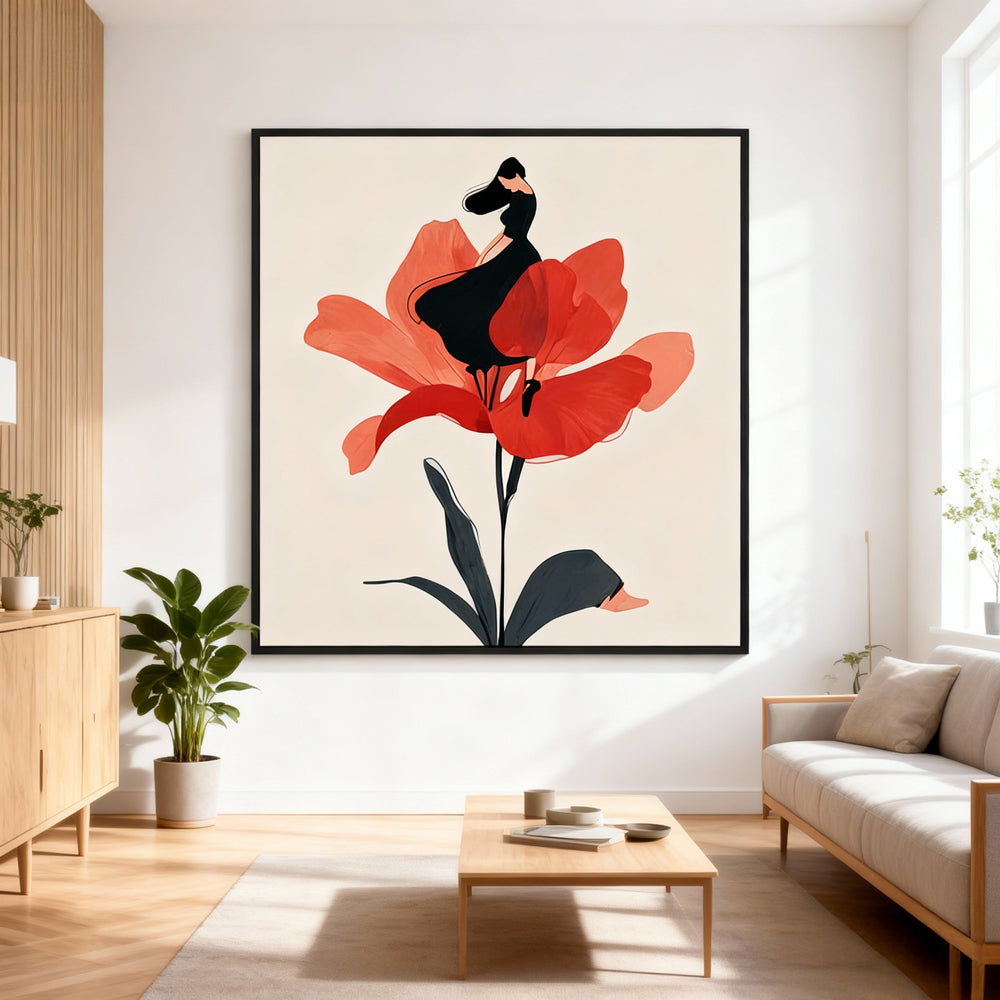 Blooming Grace – Modern Minimalist Figurative Floral Handmade Oil Painting Wall Art