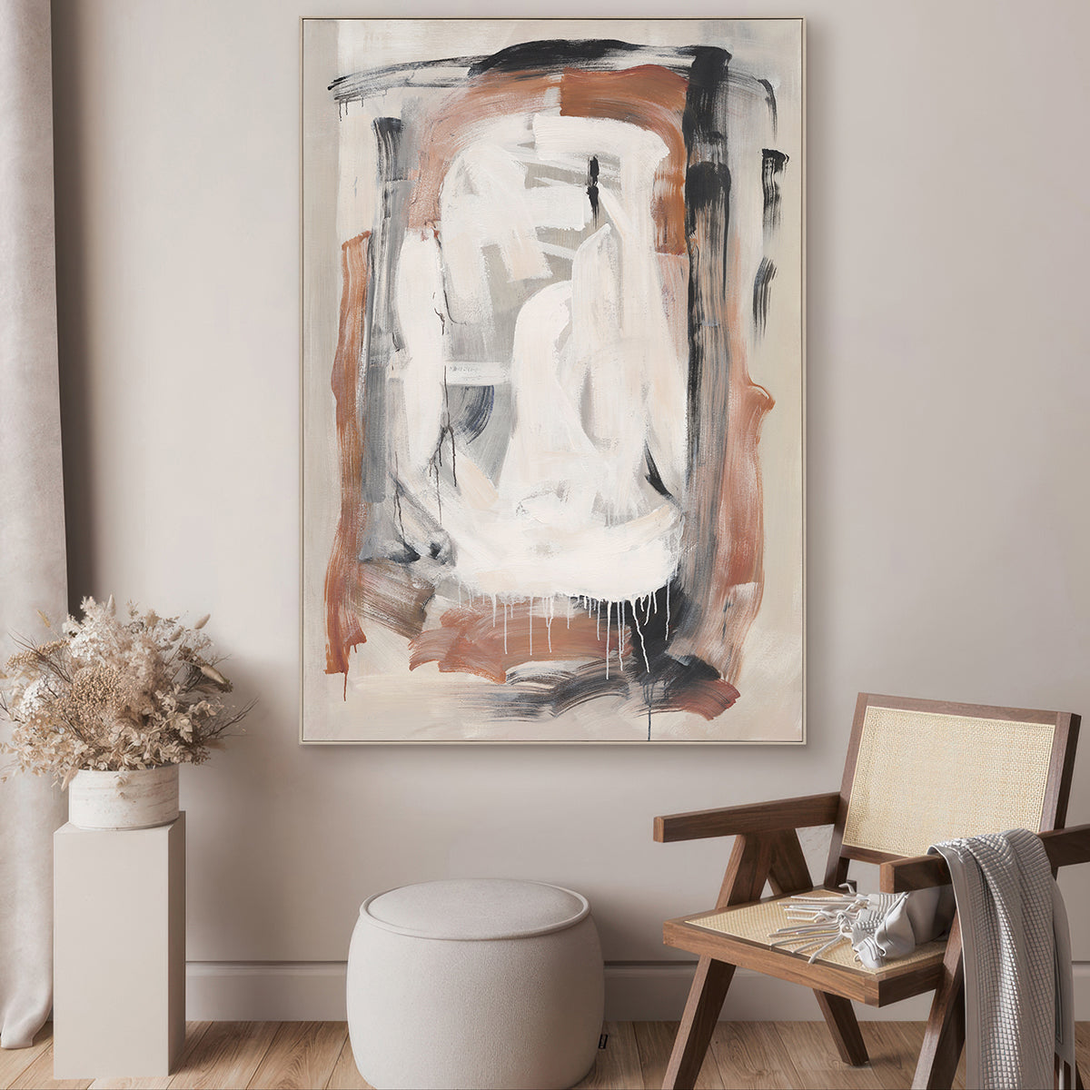 Abstrakter Expressionismus Wandkunst Handgemalte Textur Leinwand Neutrale Töne Moderne Große Wohnzimmer Dekoration 