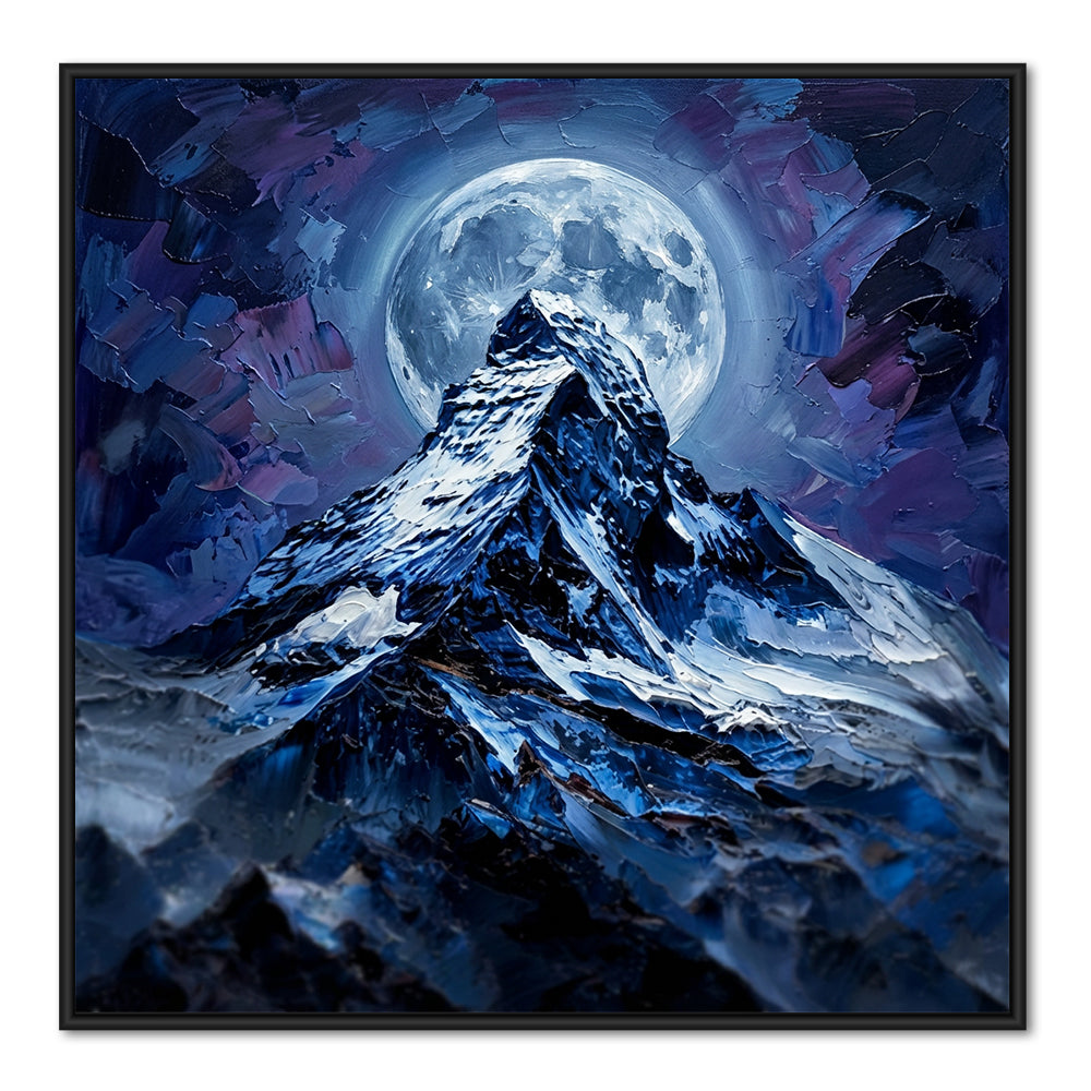 Moonshadow Peak – Impressionist Nightscape Mountain Oil-Style Artwork Handcrafted Painting