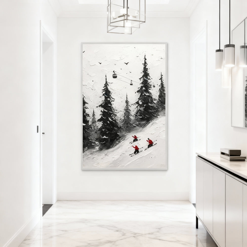 Winter Skiing Forest Theme Painting – Impressionist Style Handmade Oil Painting Wall Art