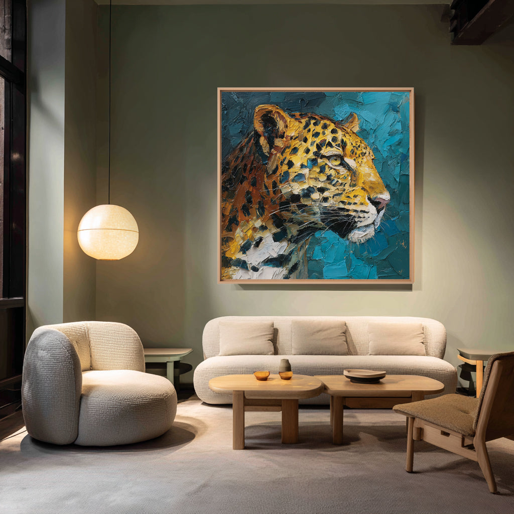 Handcrafted Painting Regal Roar The Majestic Leopard in Bold Colors and Textured Elegance