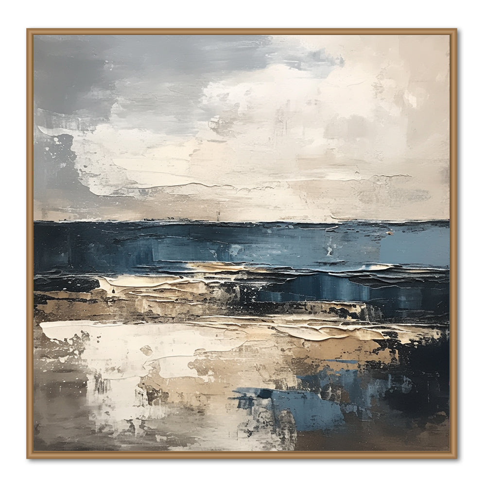 Coastal Horizon Theme Painting – Modern Abstract Style Handmade Oil Painting Wall Art