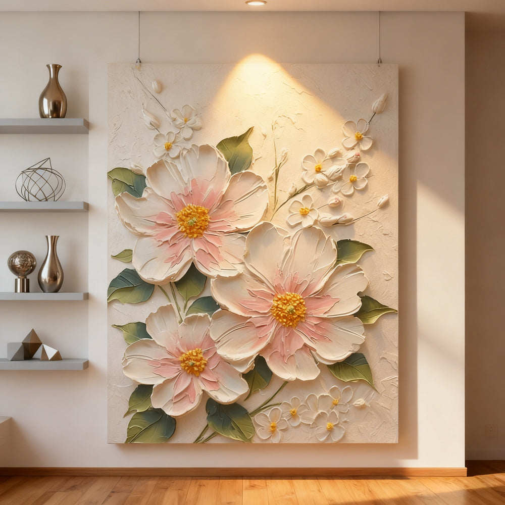 Blossoming Harmony Floral Texture Art – Impressionistic Style Handmade Oil Painting Wall Art