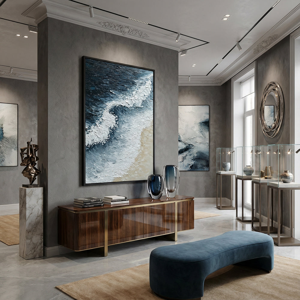 Shoreline Whisper | Modern Abstract Seascape Handmade Oil Painting Wall Art