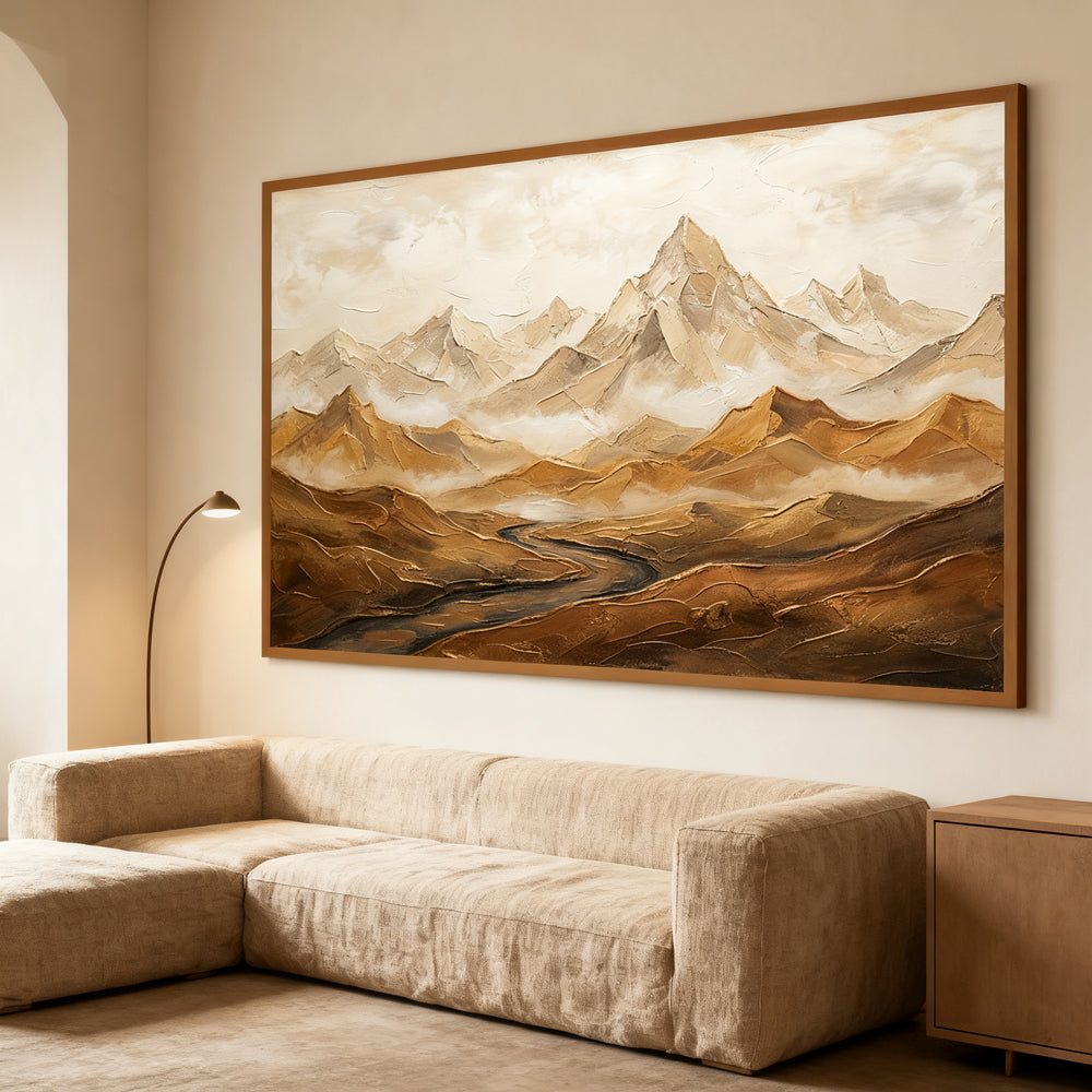 Mountain Valley Landscape Painting – Contemporary Textured Style  Handcrafted Painting artwall