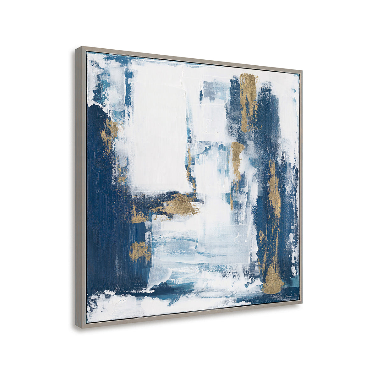 Abstract layers of white, blue, and gold bring power and timeless refinement.