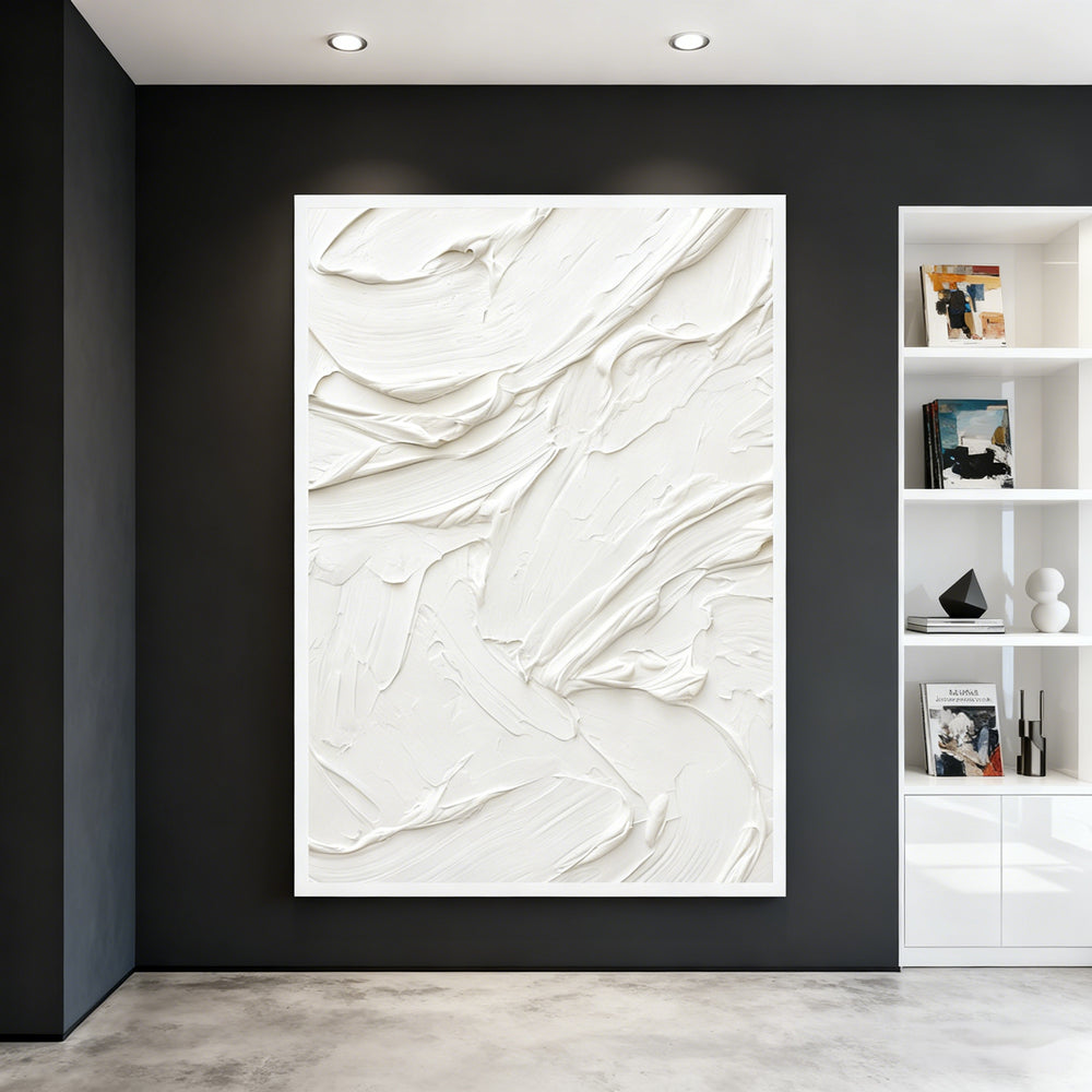 Abstract White Oil Painting, Textured Style, Wall Art