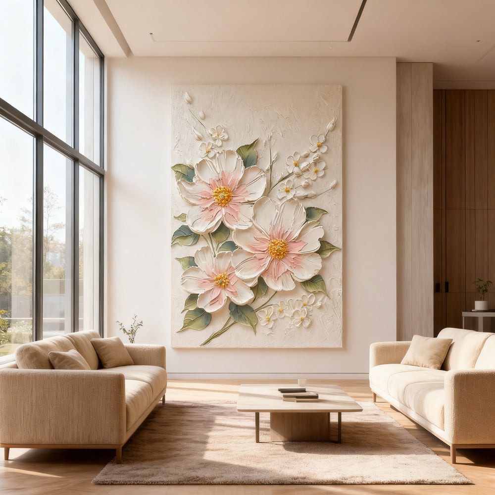 Blossoming Harmony Floral Texture Art – Impressionistic Style Handmade Oil Painting Wall Art