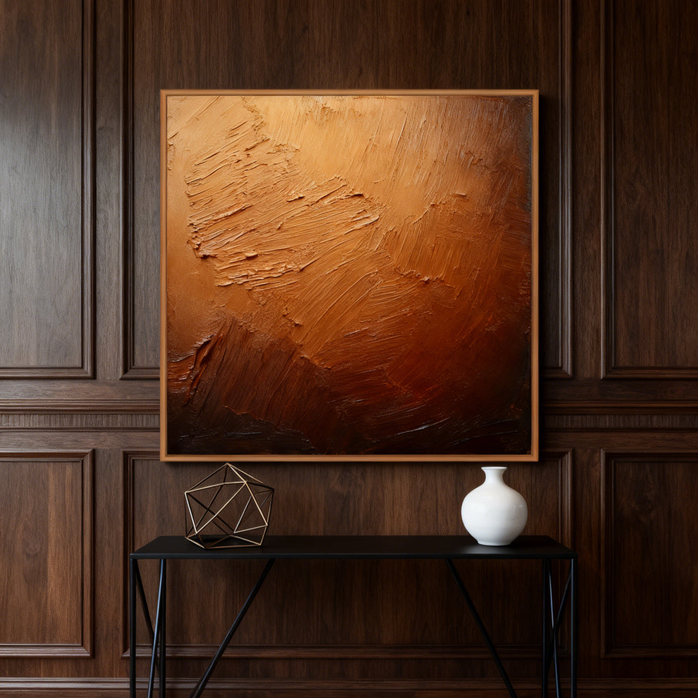 Bronze Horizon Texture Art – Abstract Expressionist Style Handmade Oil Painting Wall Art