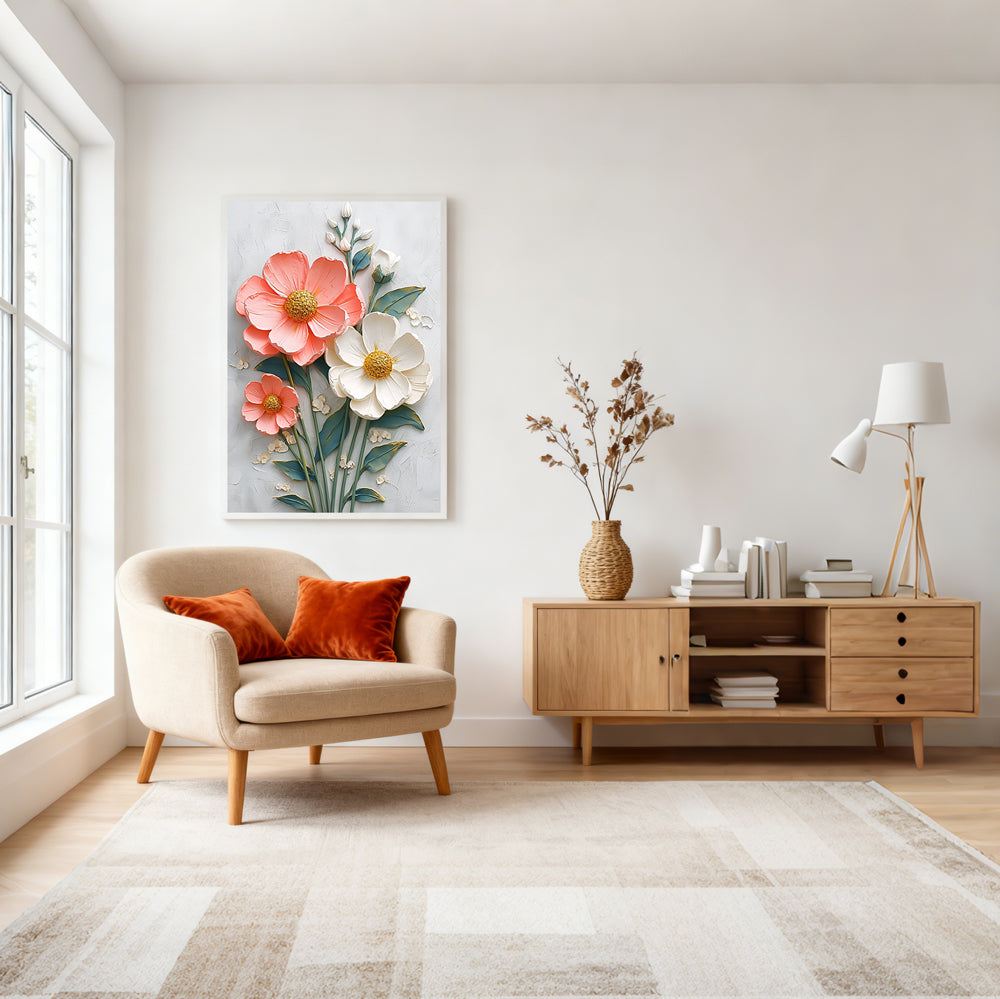 Blooming Petals Floral Texture Art – Impressionistic Style Handmade Oil Painting Wall Art