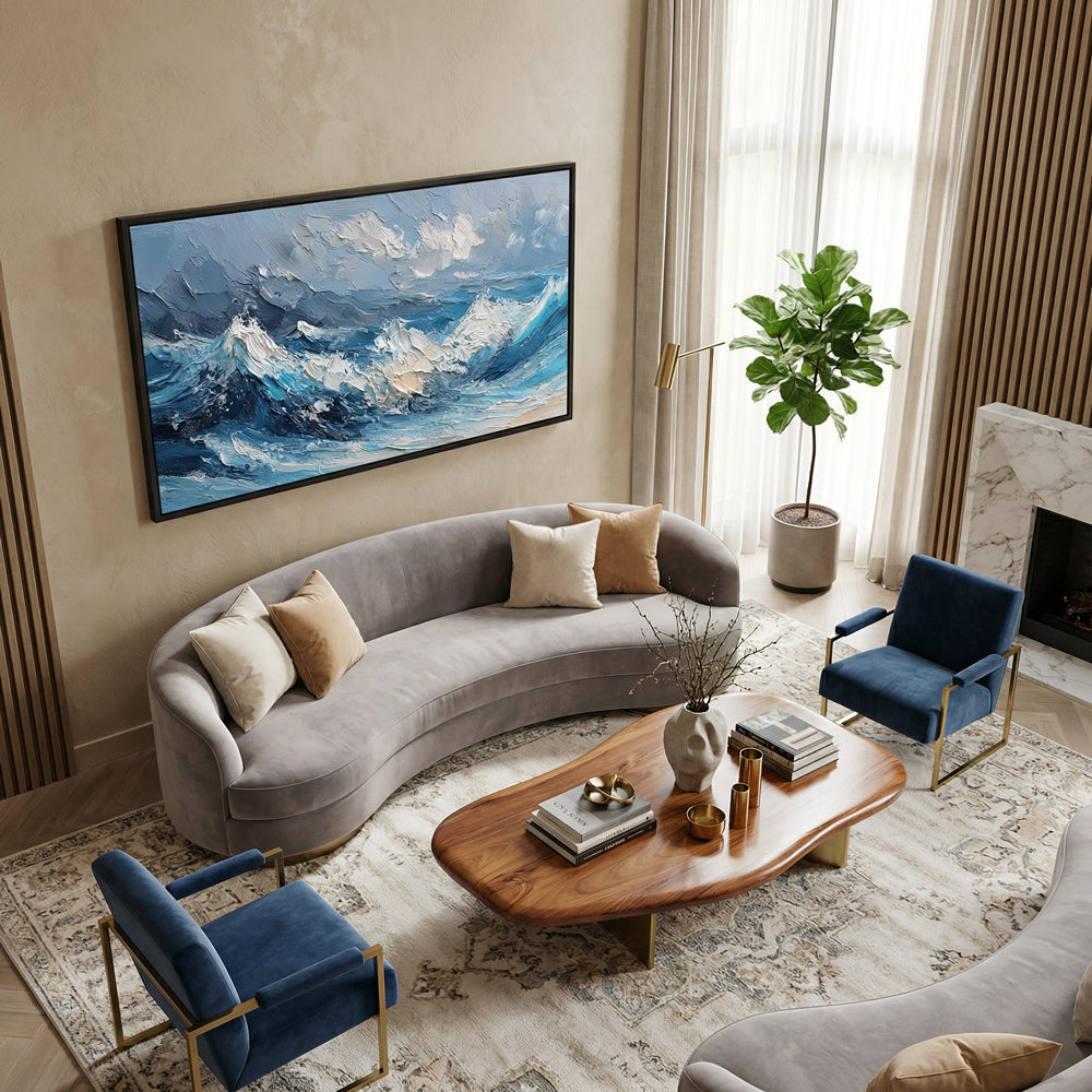 Endless Tide Horizon | Contemporary Abstract Ocean Handmade Oil Painting Wall Art  Key Points: