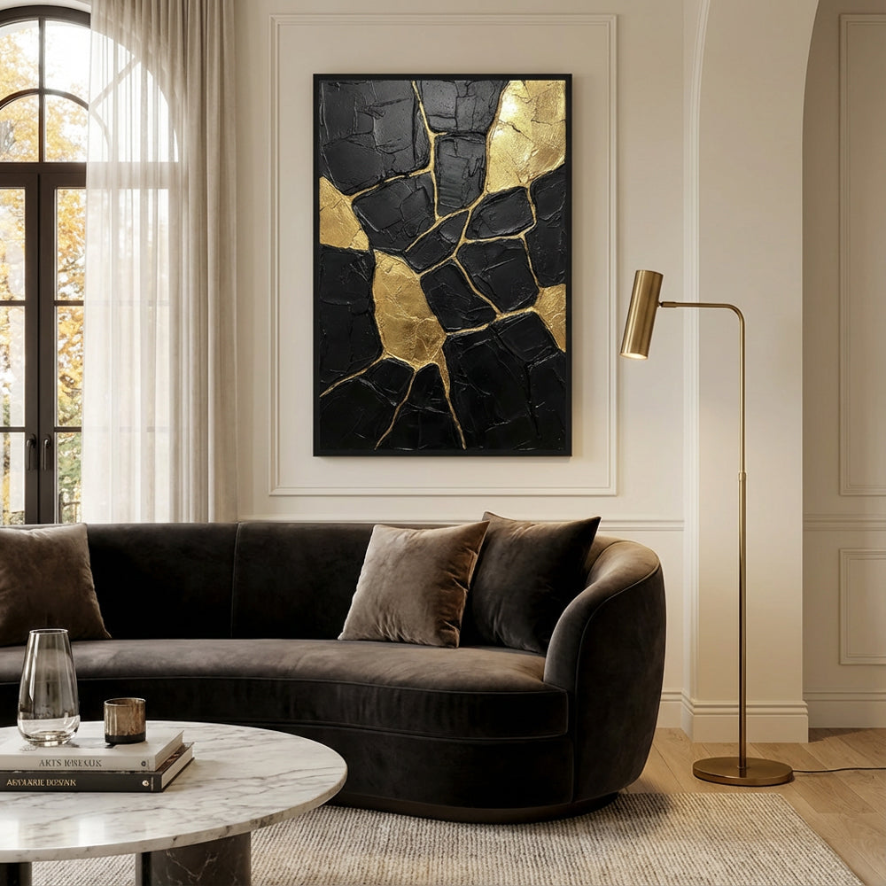 Golden Fracture Essence | Modern Abstract Texture Style Hand-Painted Oil Painting Wall Art
