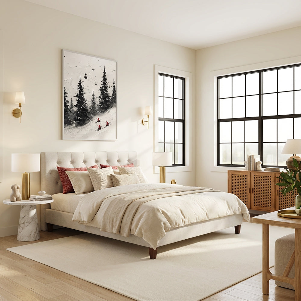 Winter Skiing Forest Theme Painting – Impressionist Style Handmade Oil Painting Wall Art