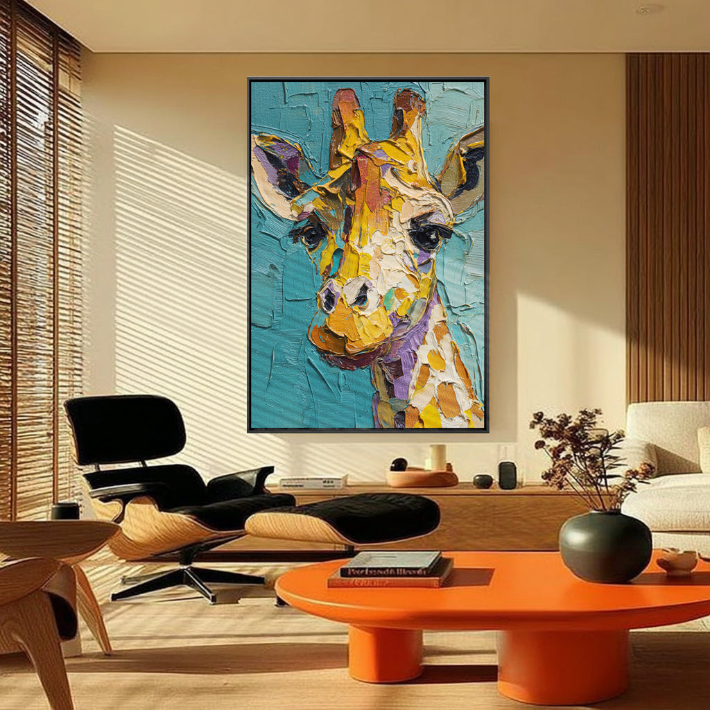 Handcrafted Painting Serene Stare A Giraffe's Silent Wisdom