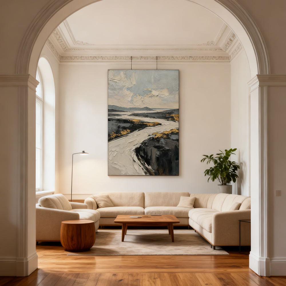 Tranquil Path - Handcrafted Oil Painting, Abstract Landscape Wall Art