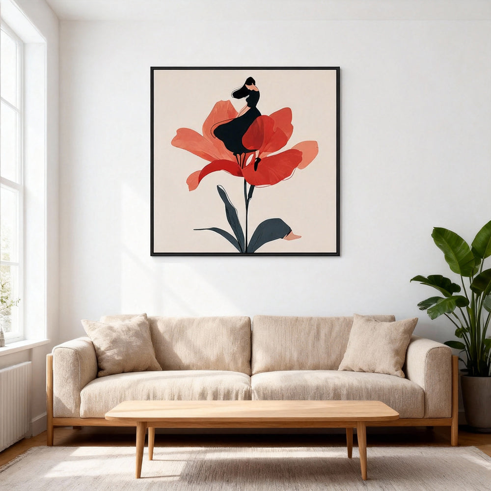 Blooming Grace – Modern Minimalist Figurative Floral Handmade Oil Painting Wall Art
